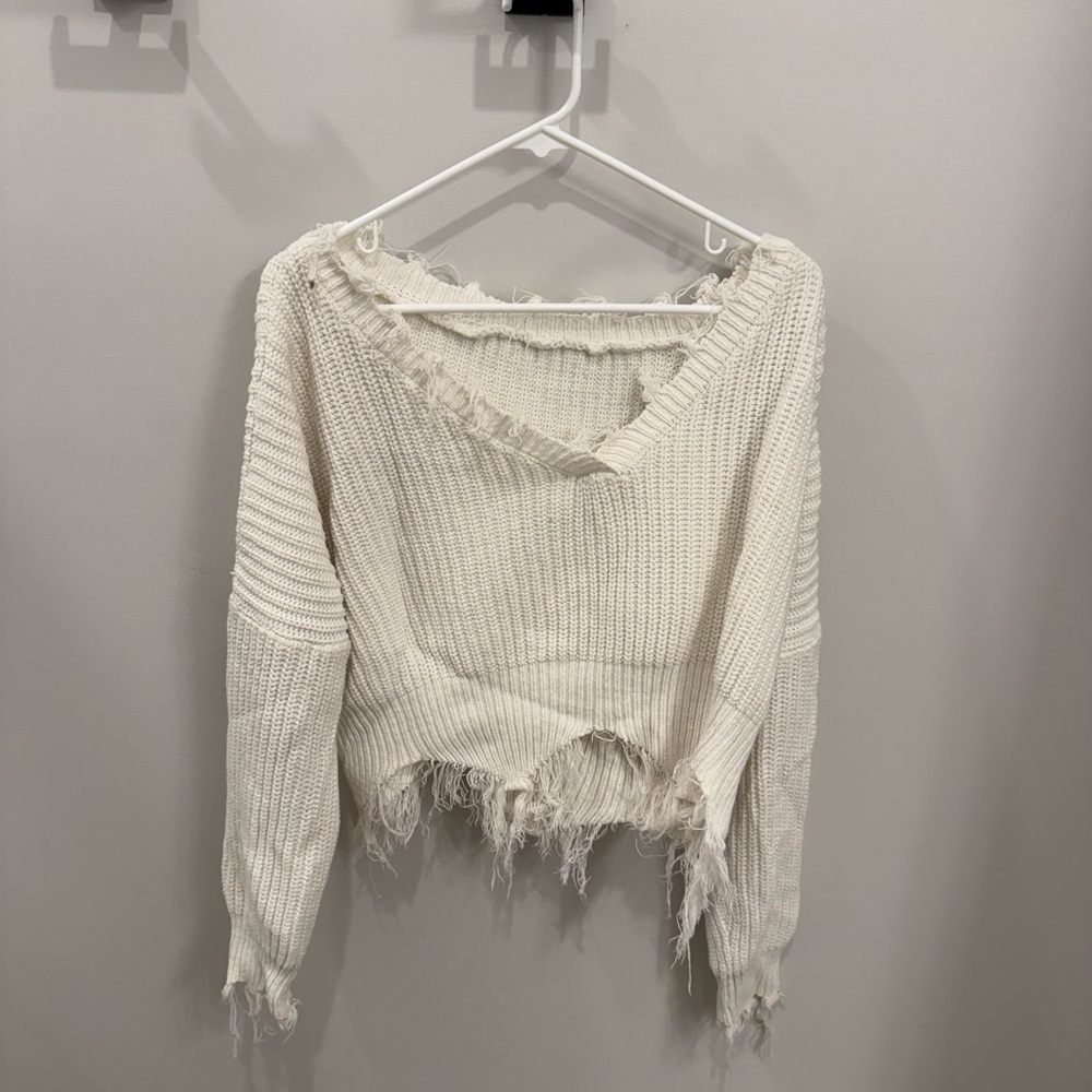 Distressed Cream Knit Sweater